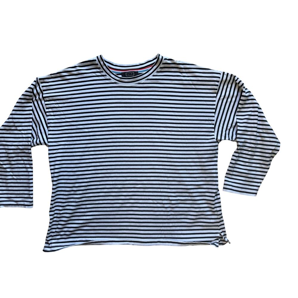 AYR Womens Black White Stripe Divers Breton Dime Knit Tee Medium